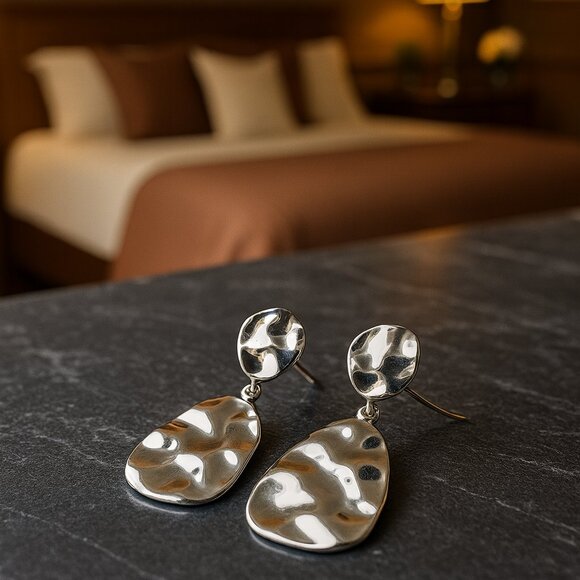 new directions Jewelry - New Directions Hammered Silver Dangle Earrings | Modern Teardrop Design